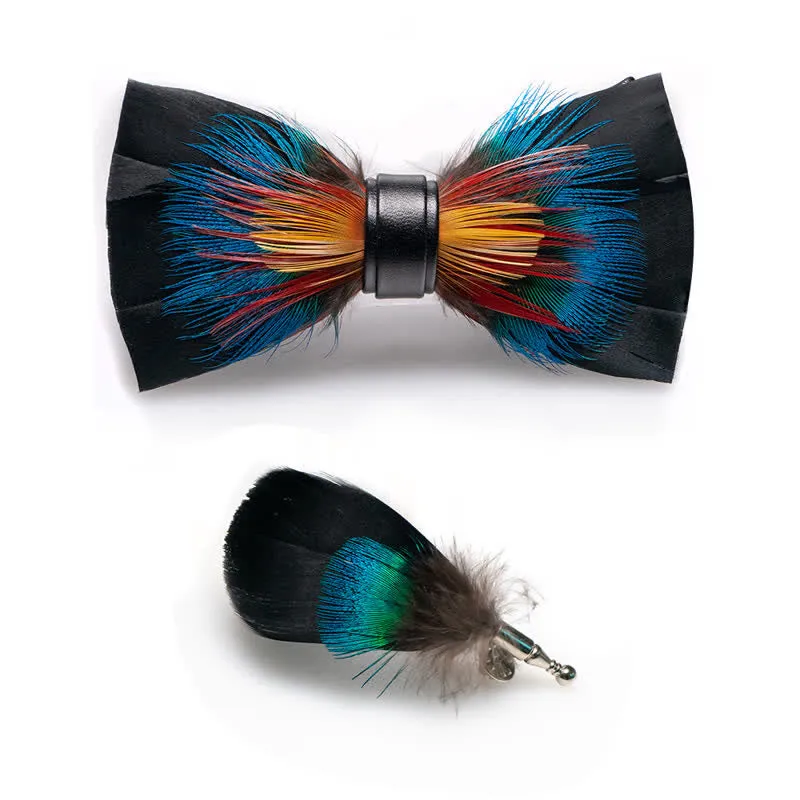 Kid's Black & Multicolored Blossom Feather Bow Tie with Lapel Pin sold by FloralTrip product image thumbnail 2