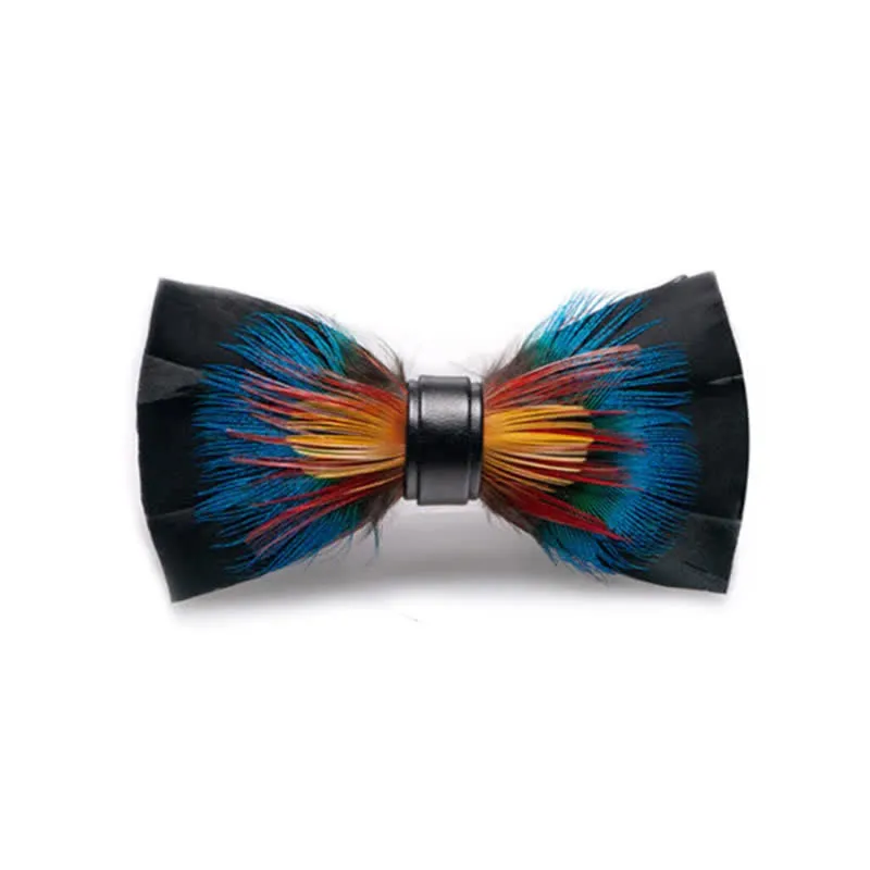 Kid's Black & Multicolored Blossom Feather Bow Tie with Lapel Pin sold by FloralTrip