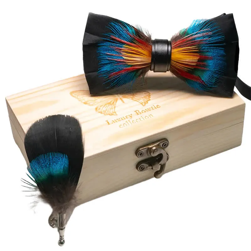 Kid's Black & Multicolored Blossom Feather Bow Tie with Lapel Pin sold by FloralTrip product image thumbnail 4