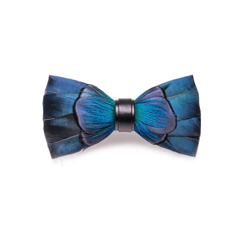 Kid's Cascading Navy Feather Bow Tie with Lapel Pin made by FloralTrip