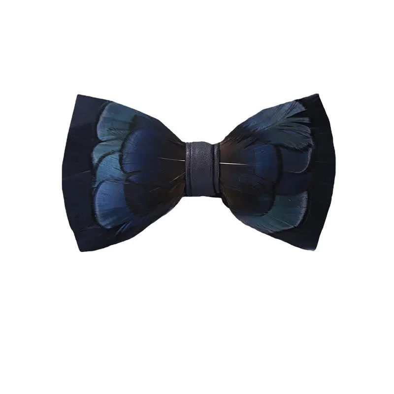 Kid's MidnightBlue Mysterious Feather Bow Tie with Lapel Pin sold by FloralTrip
