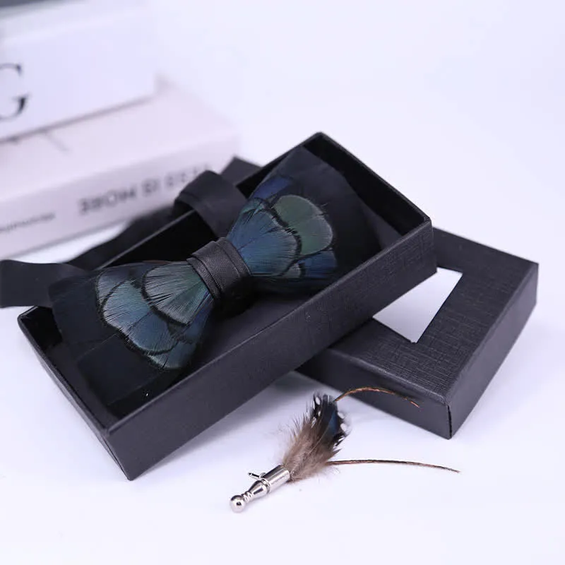 Kid's MidnightBlue Mysterious Feather Bow Tie with Lapel Pin sold by FloralTrip product image thumbnail 2