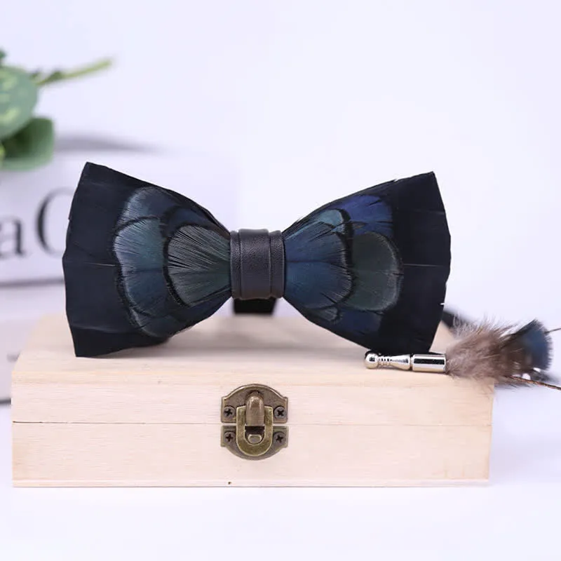 Kid's MidnightBlue Mysterious Feather Bow Tie with Lapel Pin sold by FloralTrip product image thumbnail 4