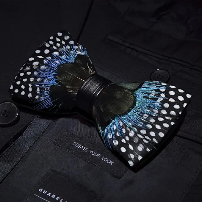 Kid's Green & Blue Polka Dots Feather Bow Tie with Lapel Pin sold by FloralTrip product image thumbnail 2