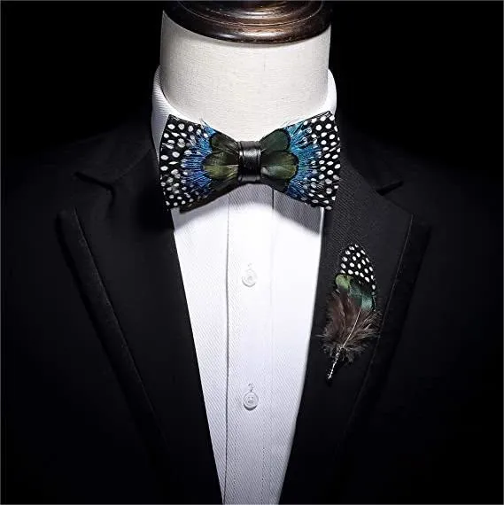 Kid's Green & Blue Polka Dots Feather Bow Tie with Lapel Pin sold by FloralTrip product image thumbnail 4