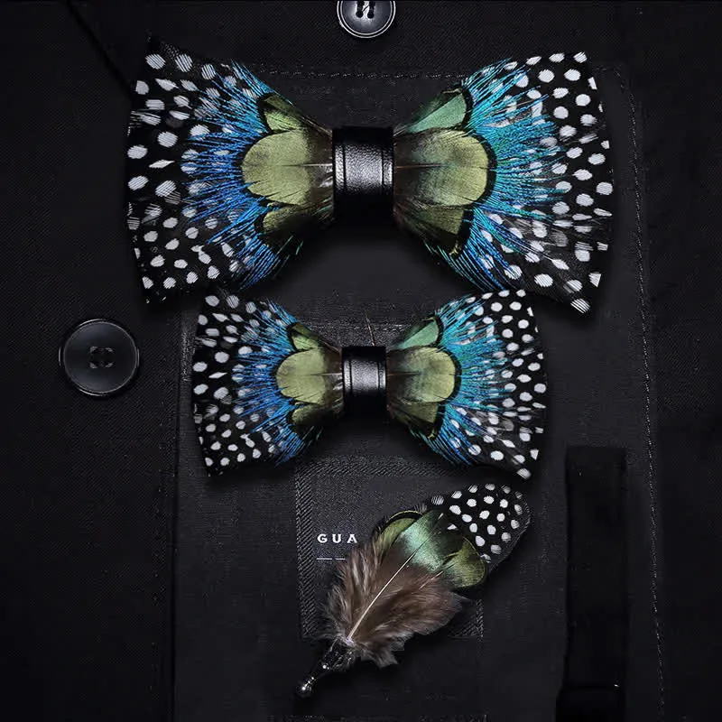 Kid's Green & Blue Polka Dots Feather Bow Tie with Lapel Pin sold by FloralTrip product image thumbnail 5
