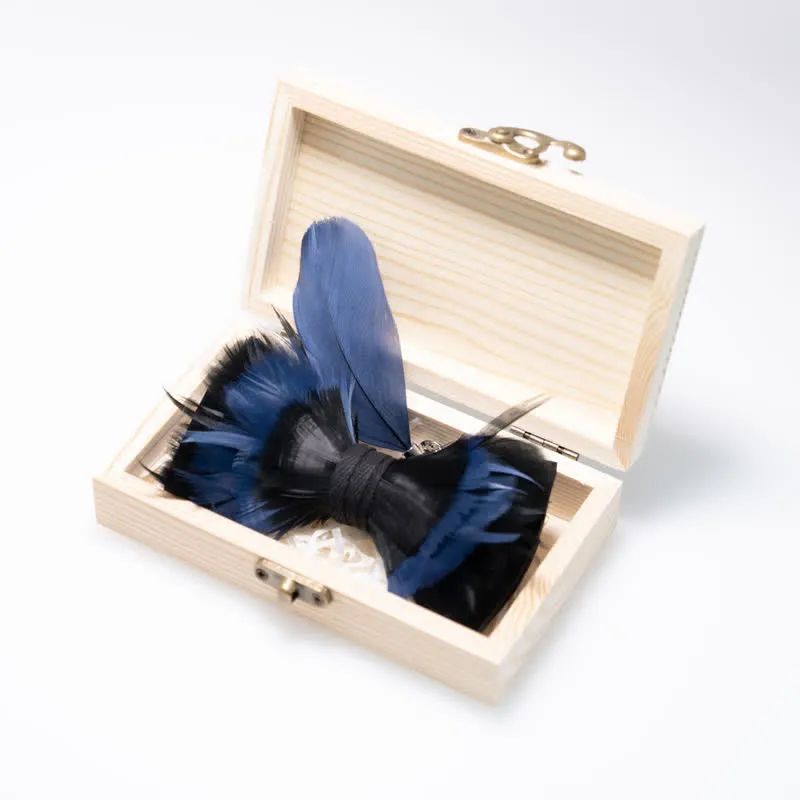 Kid's MidnightBlue & Black Feather Bow Tie with Lapel Pin sold by FloralTrip product image thumbnail 3