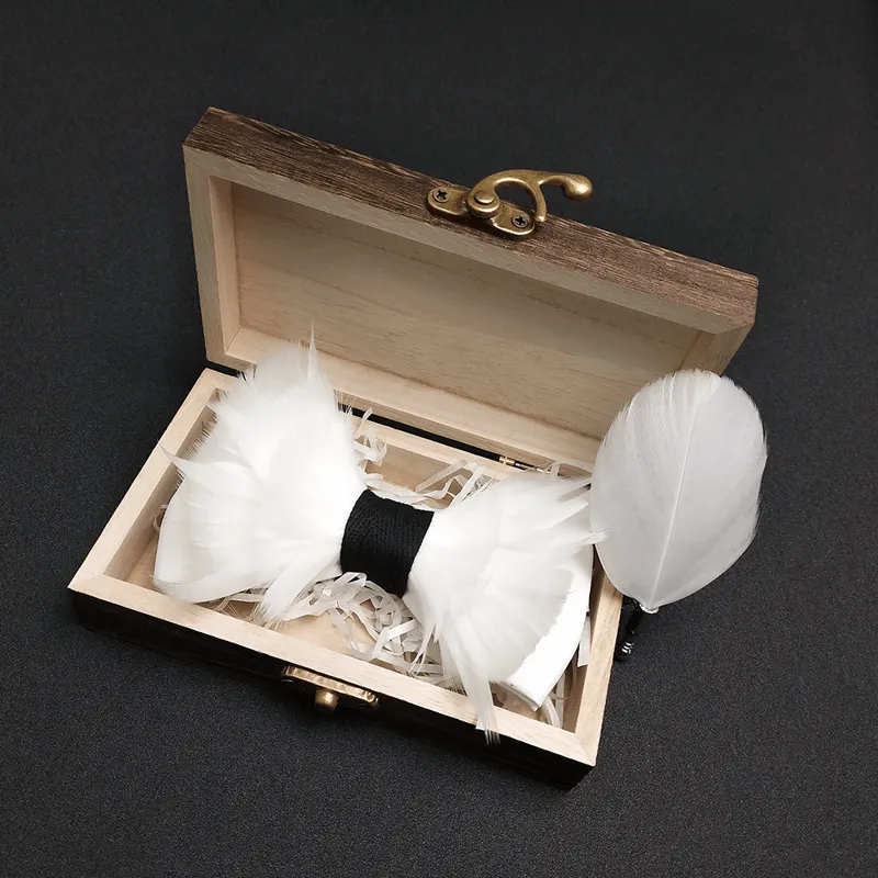 Kid's White & Black Elegant Feather Bow Tie with Lapel Pin sold by FloralTrip product image thumbnail 2