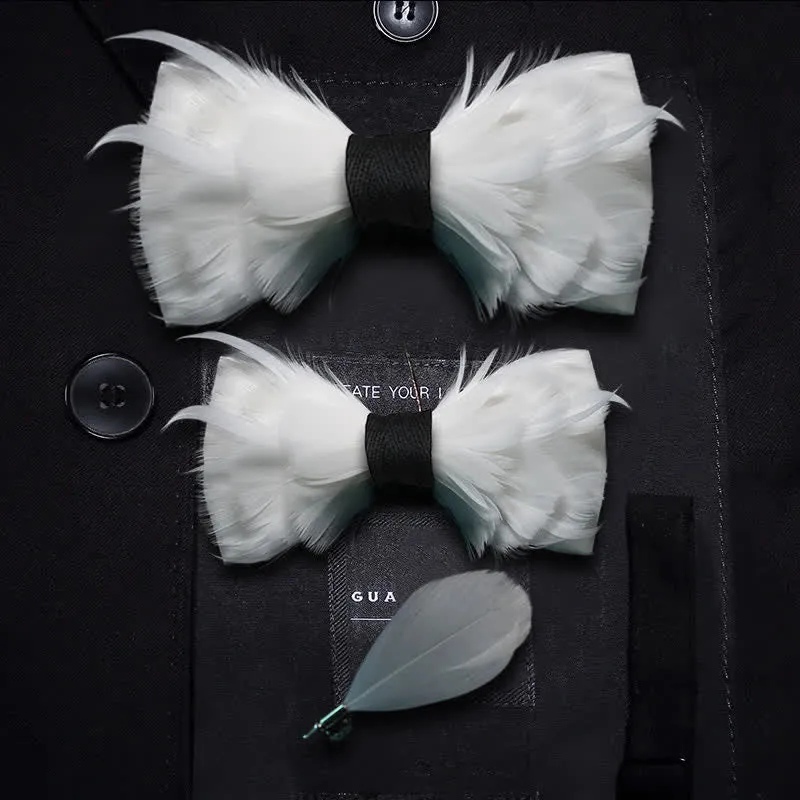 Kid's White & Black Elegant Feather Bow Tie with Lapel Pin sold by FloralTrip product image thumbnail 4