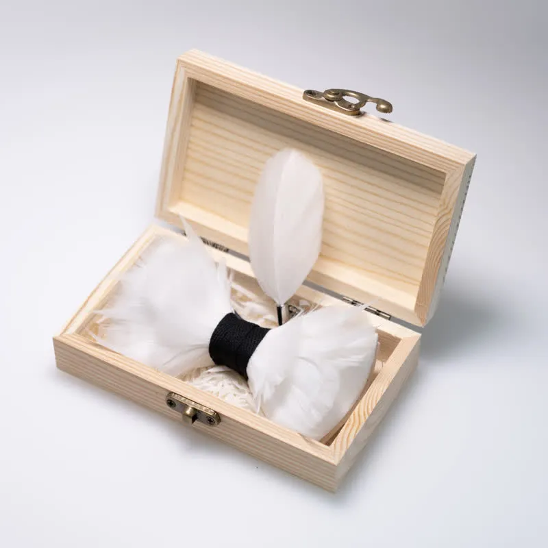 Kid's White & Black Elegant Feather Bow Tie with Lapel Pin sold by FloralTrip product image thumbnail 3