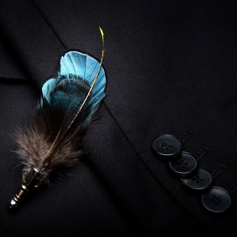 Kid's Turquoise & Black Feather Bow Tie with Lapel Pin sold by FloralTrip product image thumbnail 3