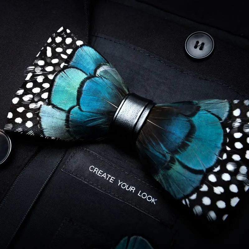 Kid's Turquoise & Black Feather Bow Tie with Lapel Pin sold by FloralTrip product image thumbnail 2