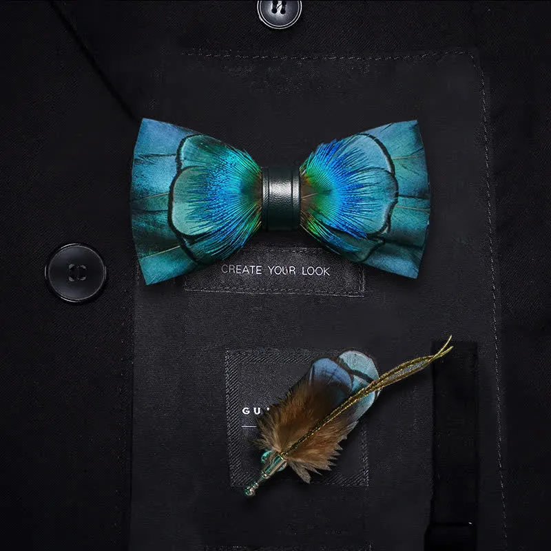Kid's Lustrous Blue Feather Bow Tie with Lapel Pin sold by FloralTrip