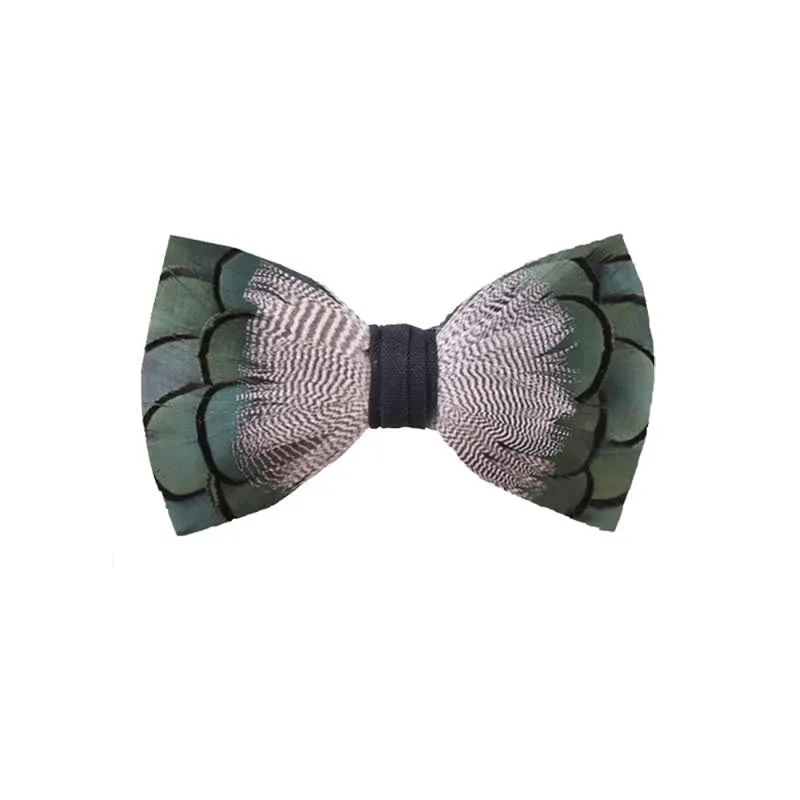 Kid's Green & White Mallard Duck Feather Bow Tie with Lapel Pin sold by FloralTrip