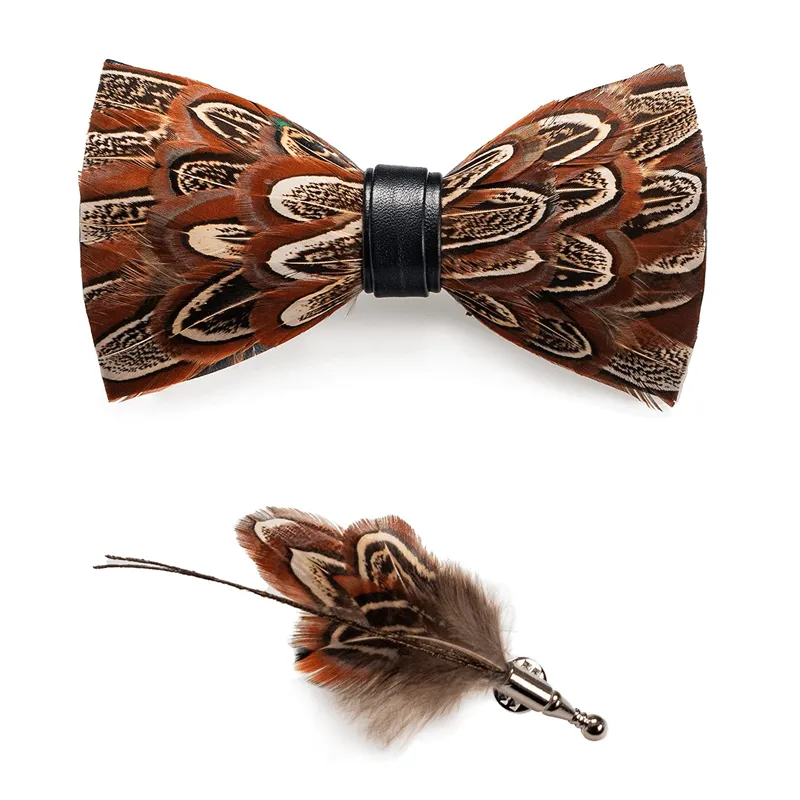 Kid's Brown Pheasant Feather Bow Tie with Lapel Pin sold by FloralTrip product image thumbnail 5