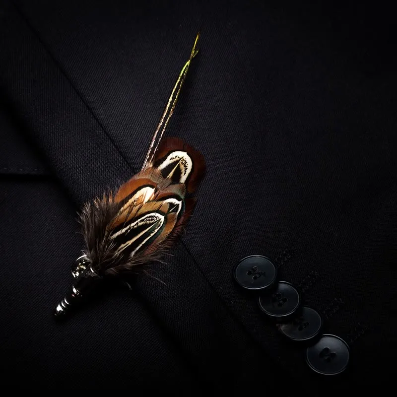 Kid's Brown Pheasant Feather Bow Tie with Lapel Pin sold by FloralTrip product image thumbnail 3
