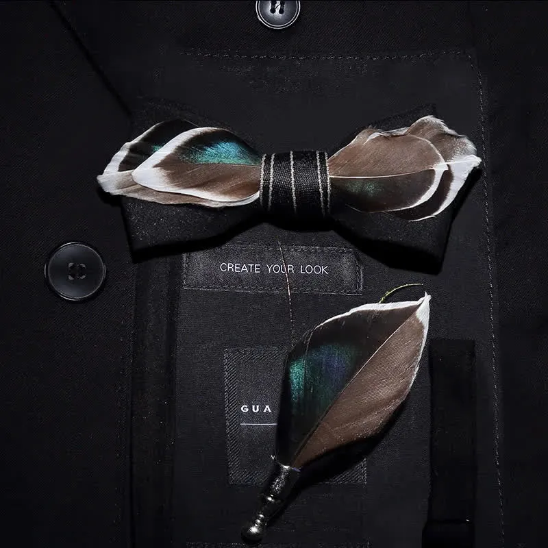 Kid's Black Mallard Duck Feather Bow Tie with Lapel Pin sold by FloralTrip