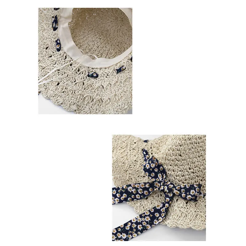 Women's Little Floral Ribbon Decor Foldable Straw Hat sold by FloralTrip product image thumbnail 5