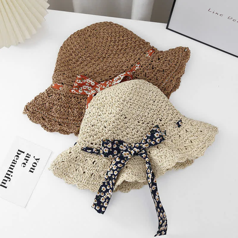 Women's Little Floral Ribbon Decor Foldable Straw Hat sold by FloralTrip product image thumbnail 3