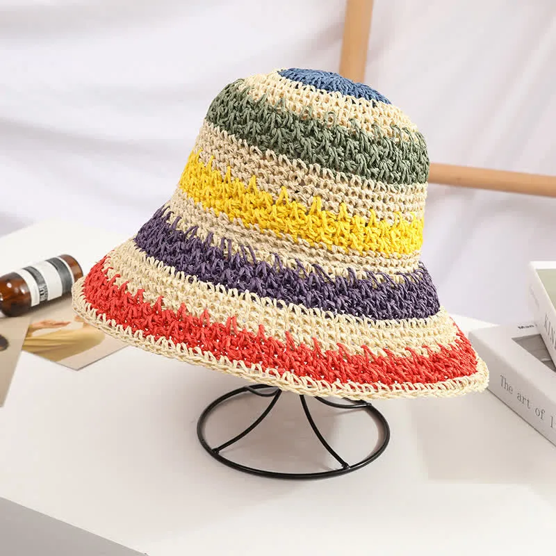 Women's Boho Style Colorful Rainbow Foldable Straw Hat sold by FloralTrip