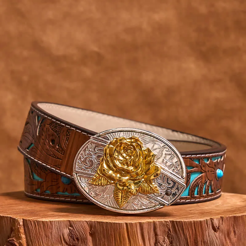 Men's DIY Gold & Silver Rose Hidden Folding Knife Leather Belt sold by FloralTrip product image thumbnail 5
