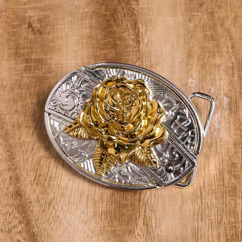 Men's DIY Gold & Silver Rose Hidden Folding Knife Leather Belt sold by FloralTrip product image thumbnail 2