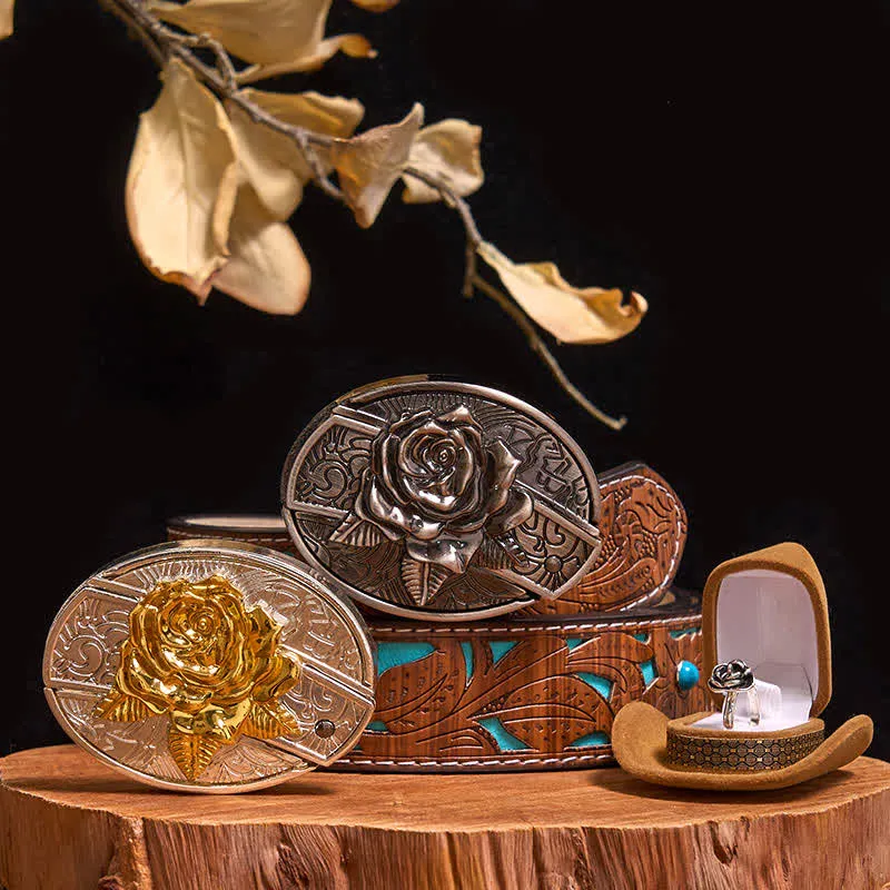 Rose DIY Hidden Knife Belt Buckle Rose With Thorns Ring Bundle Set sold by FloralTrip