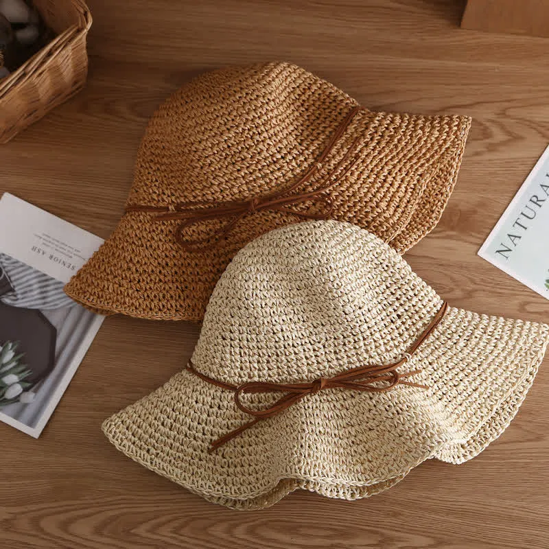 Women's Elegant Wide Brim Summer Foldable Straw Hat sold by FloralTrip product image thumbnail 4