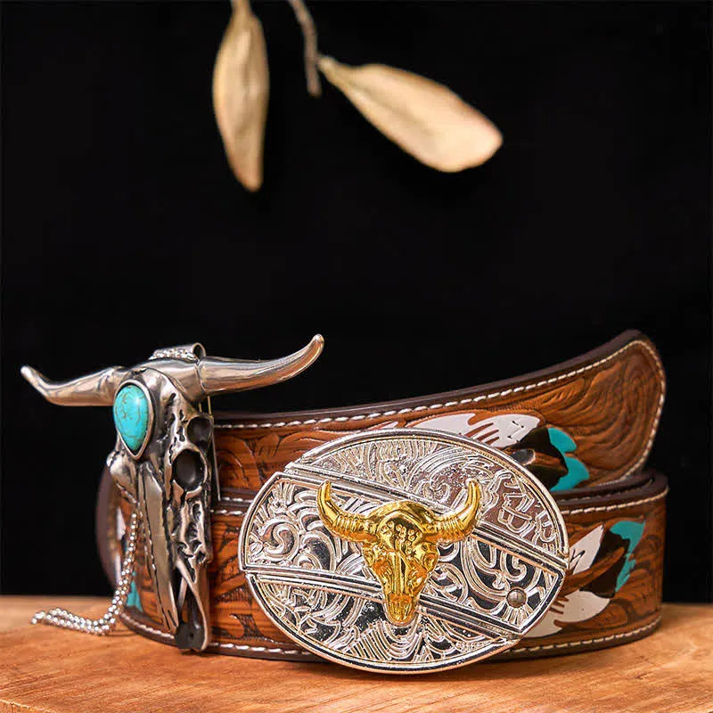 Gold & Silver DIY Hidden Knife Belt Buckle Turquoise Longhorn Pendant Bundle Set sold by FloralTrip
