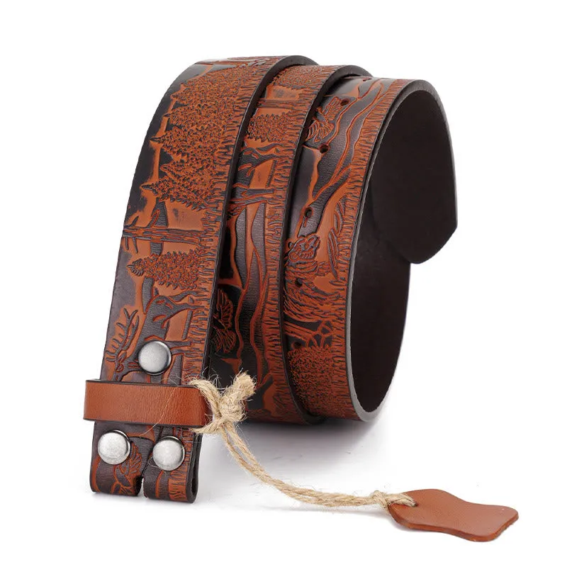 Men's Vintage Brown Elk Pattern DIY Leather Belt sold by FloralTrip