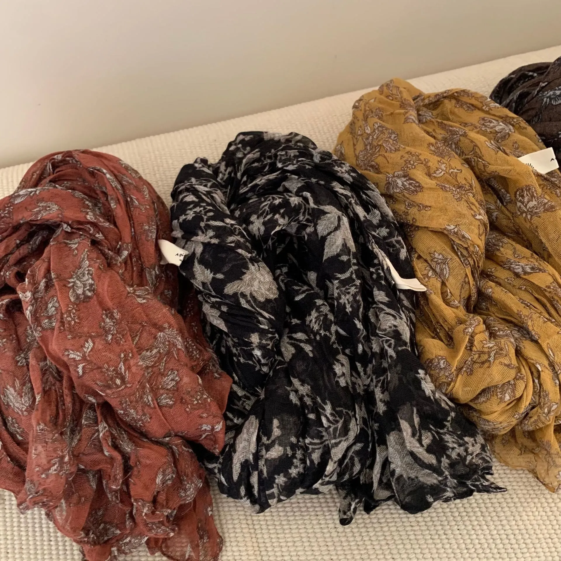 Vintage Pleated Printed Cotton And Linen Thin Scarf sold by FloralTrip product image thumbnail 2