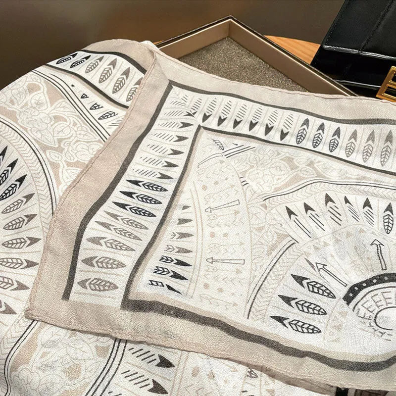 White Ethnic Artistic Printed Cotton And Linen Thin Scarf sold by FloralTrip product image thumbnail 5