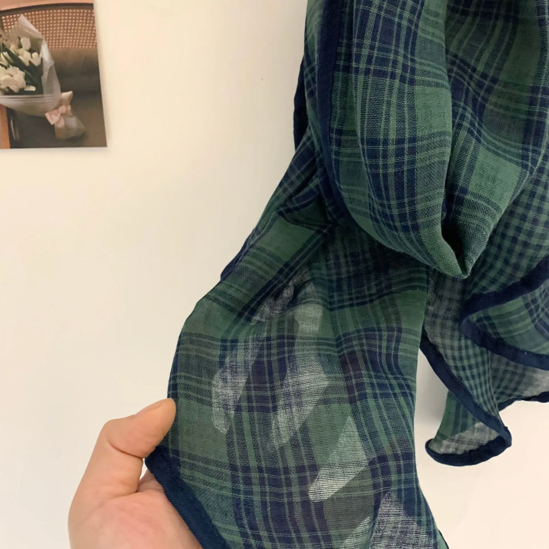 Spring Soft Cotton And Linen Plaid Thin Scarf sold by FloralTrip product image thumbnail 3