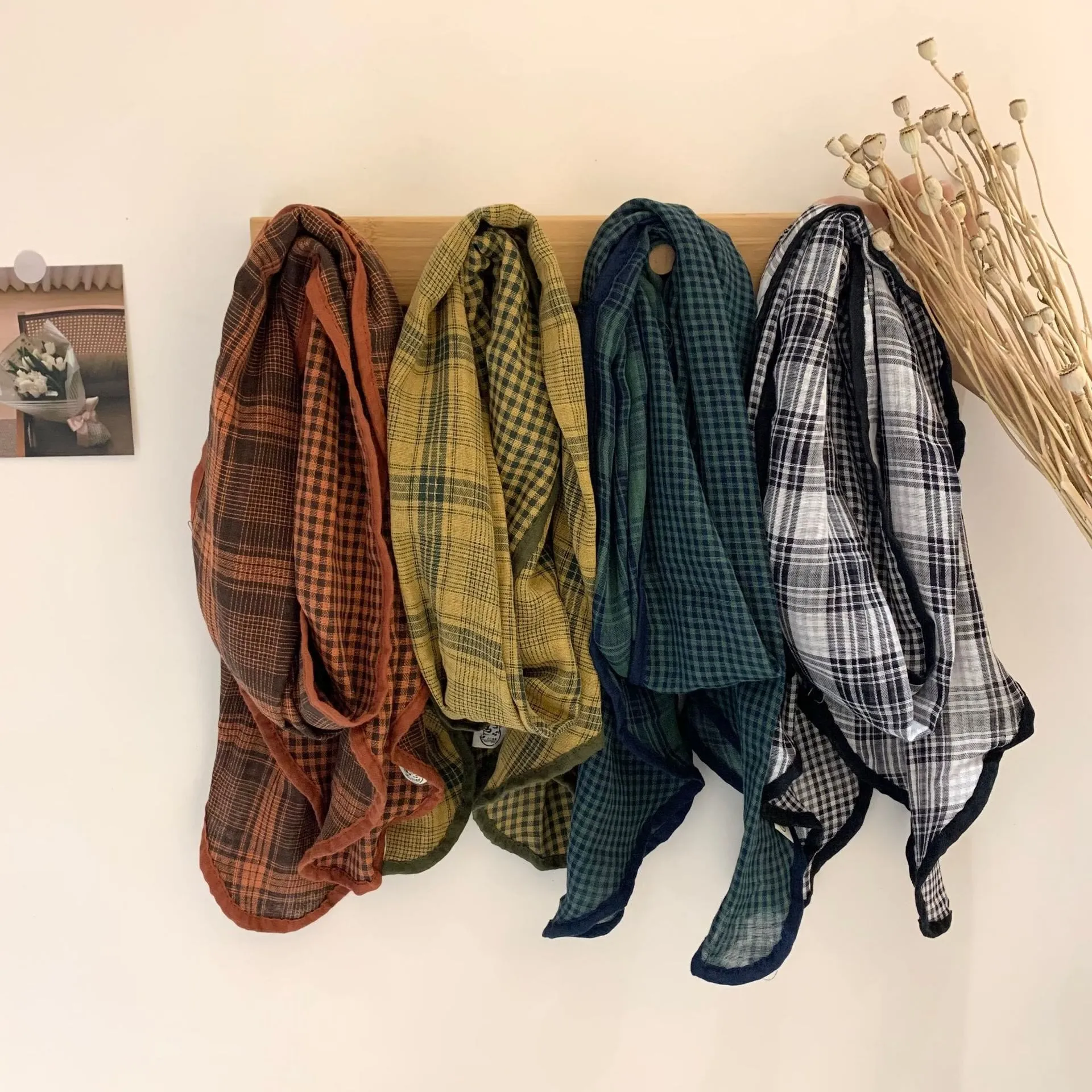 Spring Soft Cotton And Linen Plaid Thin Scarf sold by FloralTrip