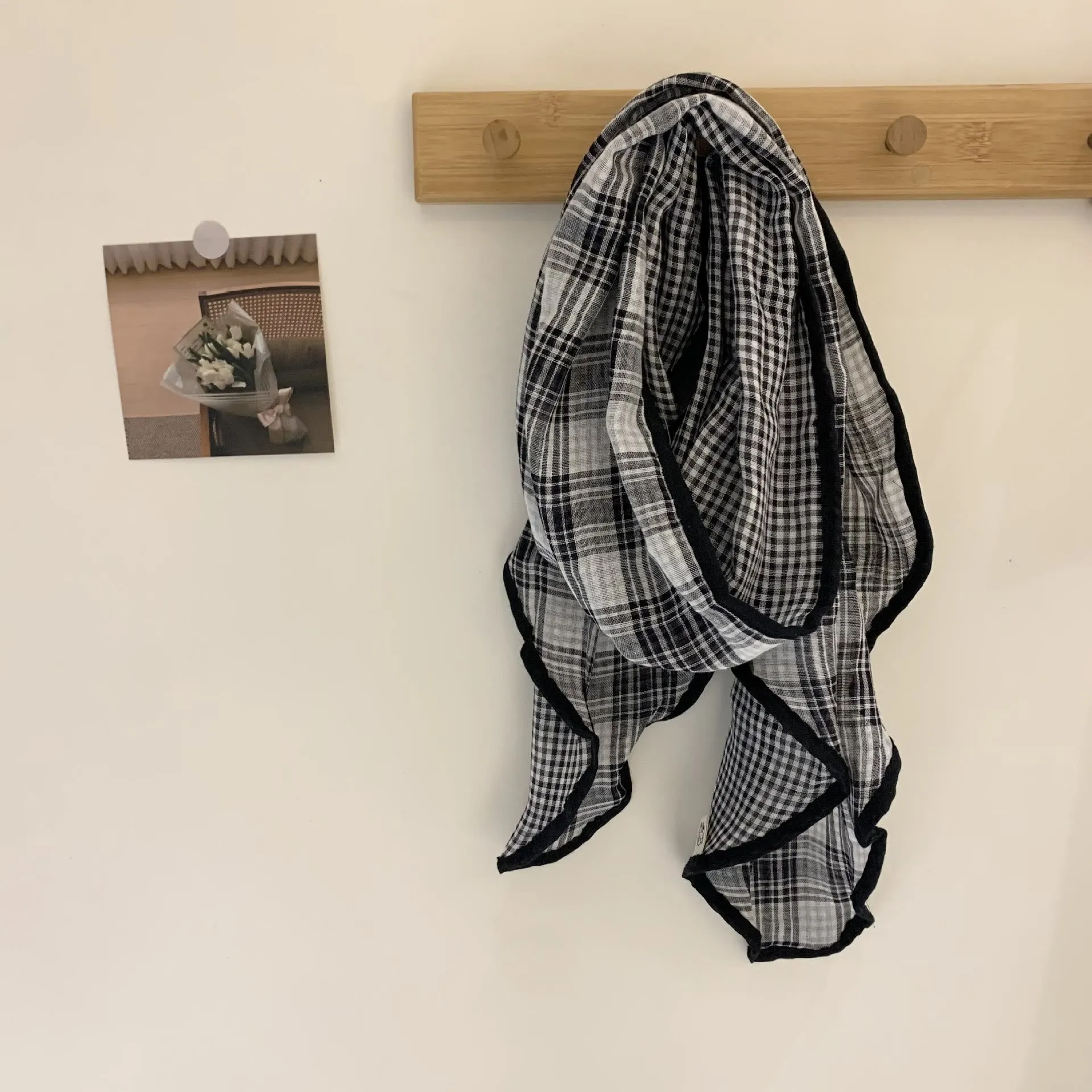 Spring Soft Cotton And Linen Plaid Thin Scarf sold by FloralTrip product image thumbnail 4