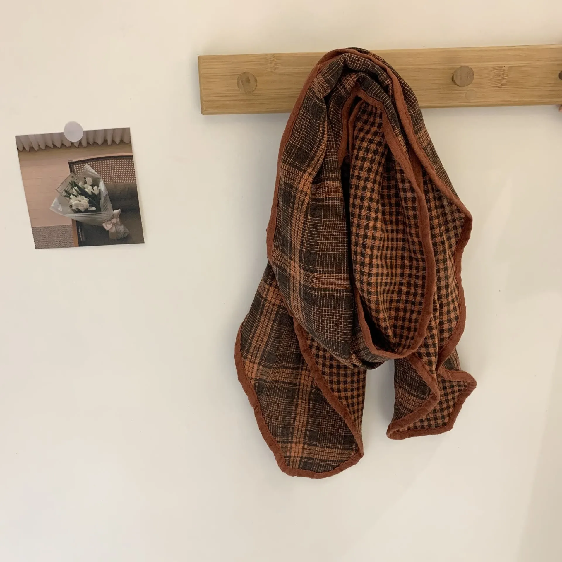Spring Soft Cotton And Linen Plaid Thin Scarf sold by FloralTrip product image thumbnail 5