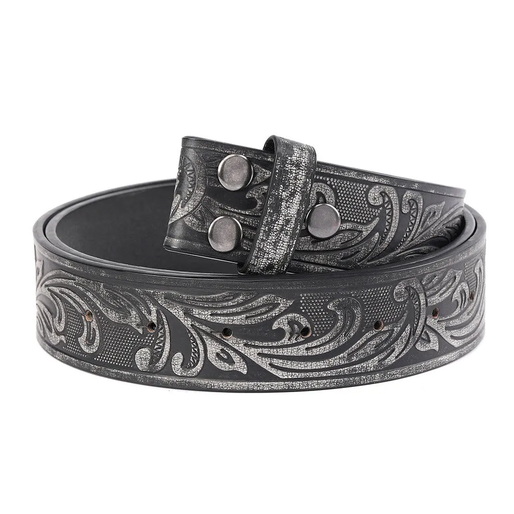 Men's Black Floral Pattern DIY Leather Belt sold by FloralTrip