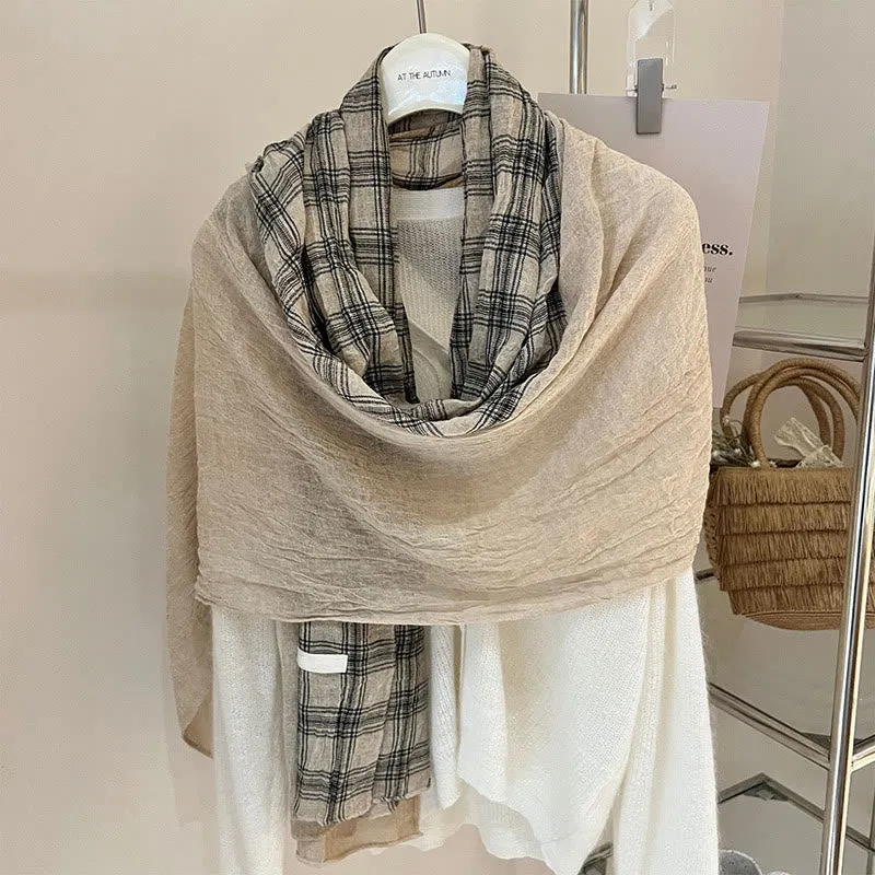 Soft Spring Linen Splicing Checked Thin Scarf sold by FloralTrip product image thumbnail 3