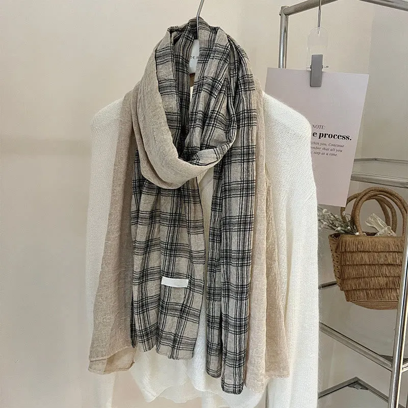 Soft Spring Linen Splicing Checked Thin Scarf sold by FloralTrip product image thumbnail 2