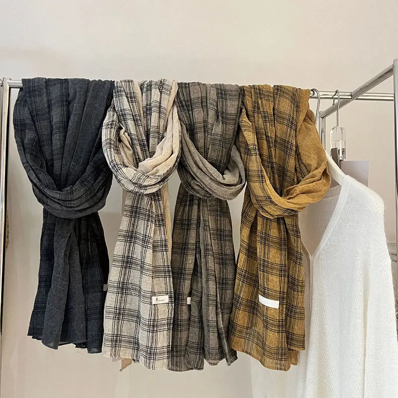 Soft Spring Linen Splicing Checked Thin Scarf sold by FloralTrip product image thumbnail 4