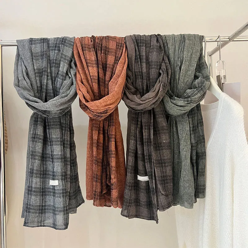 Soft Spring Linen Splicing Checked Thin Scarf sold by FloralTrip product image thumbnail 5