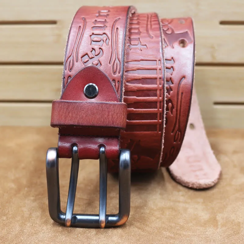 English Letter Gun Bullet Embossment Leather Belt sold by FloralTrip product image thumbnail 5