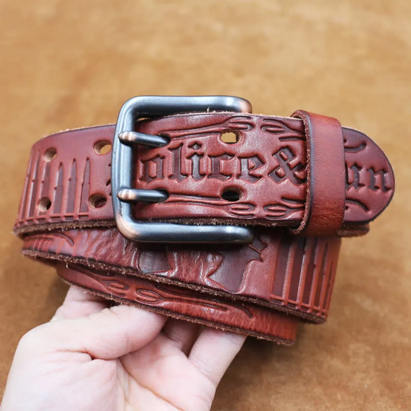 English Letter Gun Bullet Embossment Leather Belt sold by FloralTrip product image thumbnail 4