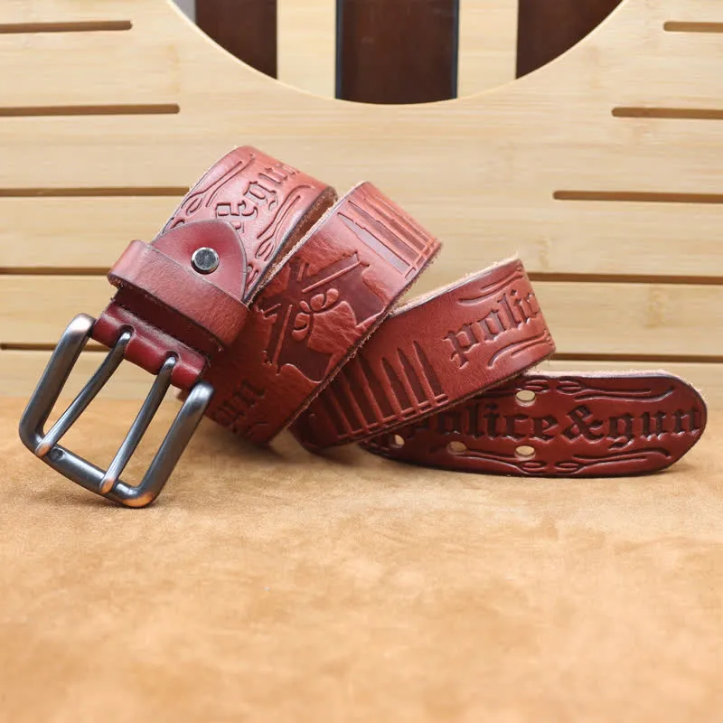 English Letter Gun Bullet Embossment Leather Belt sold by FloralTrip