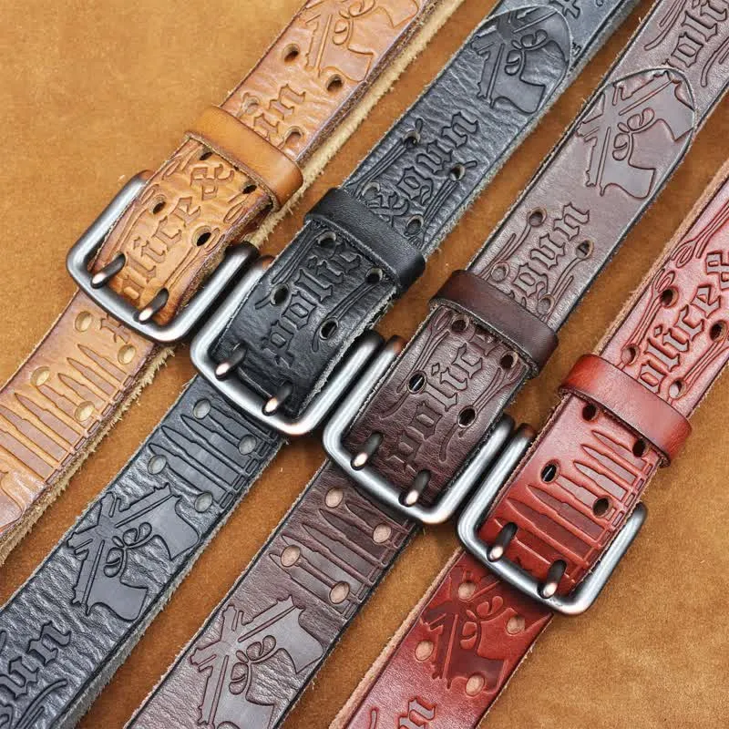 English Letter Gun Bullet Embossment Leather Belt sold by FloralTrip product image thumbnail 2