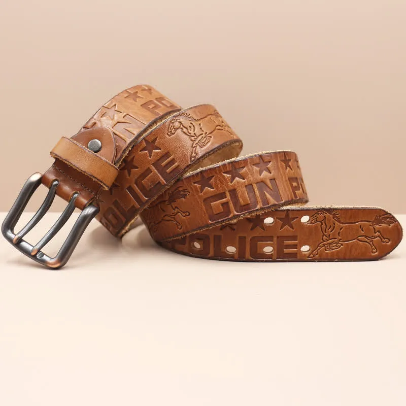 English Letter Gun Police Embossed Horse PatternLeather Belt sold by FloralTrip
