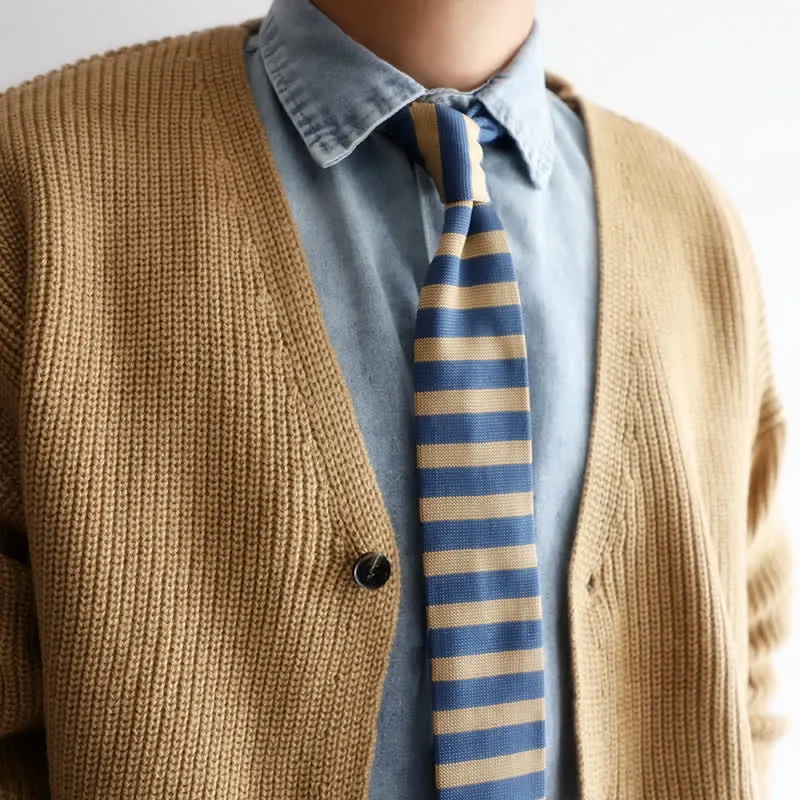 Men's Blue & Khaki Striped Knitted Necktie sold by FloralTrip