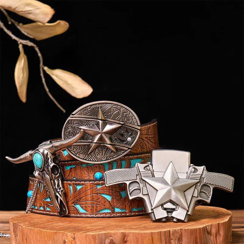 DIY Star Hidden Knife Belt Buckle Lighter Turquoise Longhorn Pendant Bundle Set sold by FloralTrip