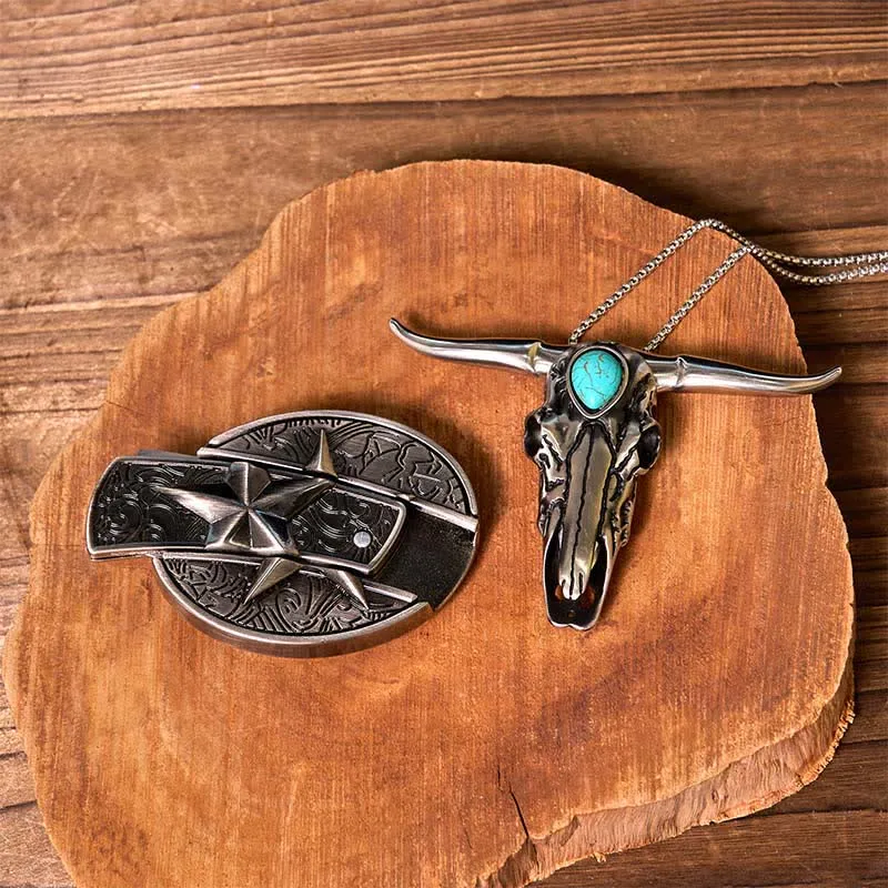 DIY Star Hidden Knife Belt Buckle Lighter Turquoise Longhorn Pendant Bundle Set sold by FloralTrip product image thumbnail 5