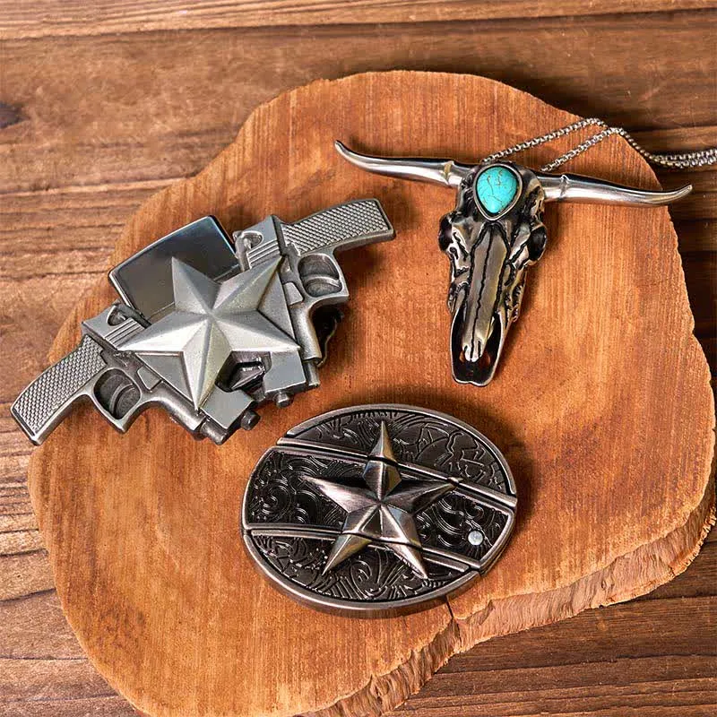 DIY Star Hidden Knife Belt Buckle Lighter Turquoise Longhorn Pendant Bundle Set sold by FloralTrip product image thumbnail 2